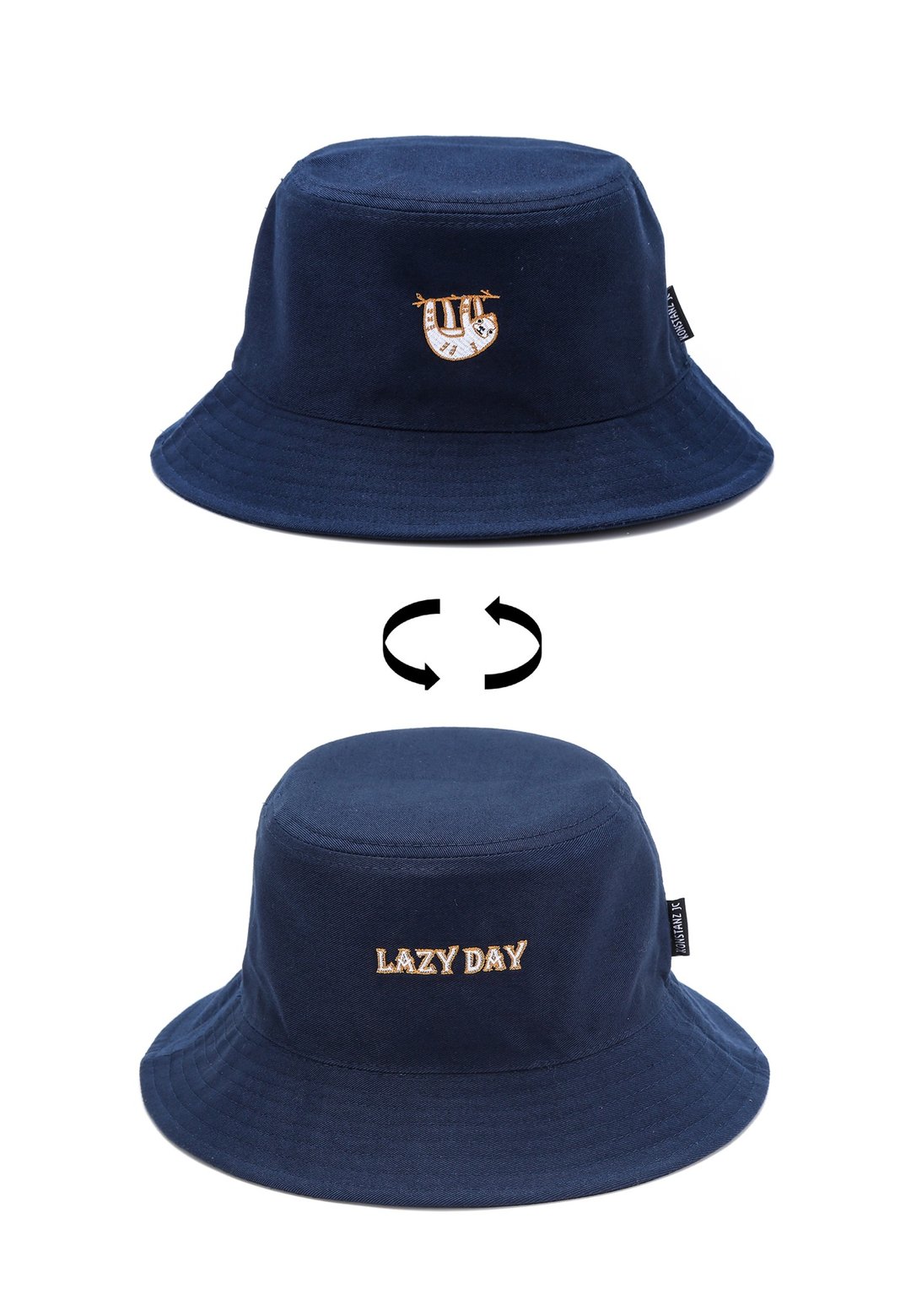 树懒 / LAZY DAY 刺绣图案双面渔夫帽 (深蓝色) - 帽子 - 棉 蓝色