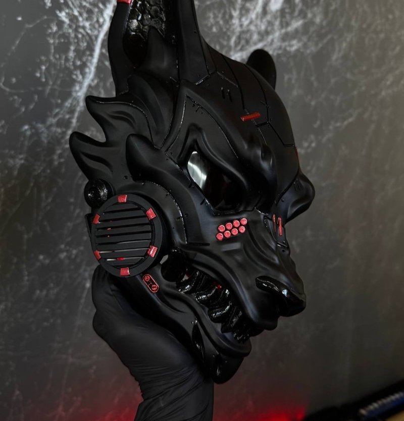 赛博朋克狐面具  黑色与金属红  赛博面具  狼面具  狐狸角色扮 - 其他 - 树脂 黑色