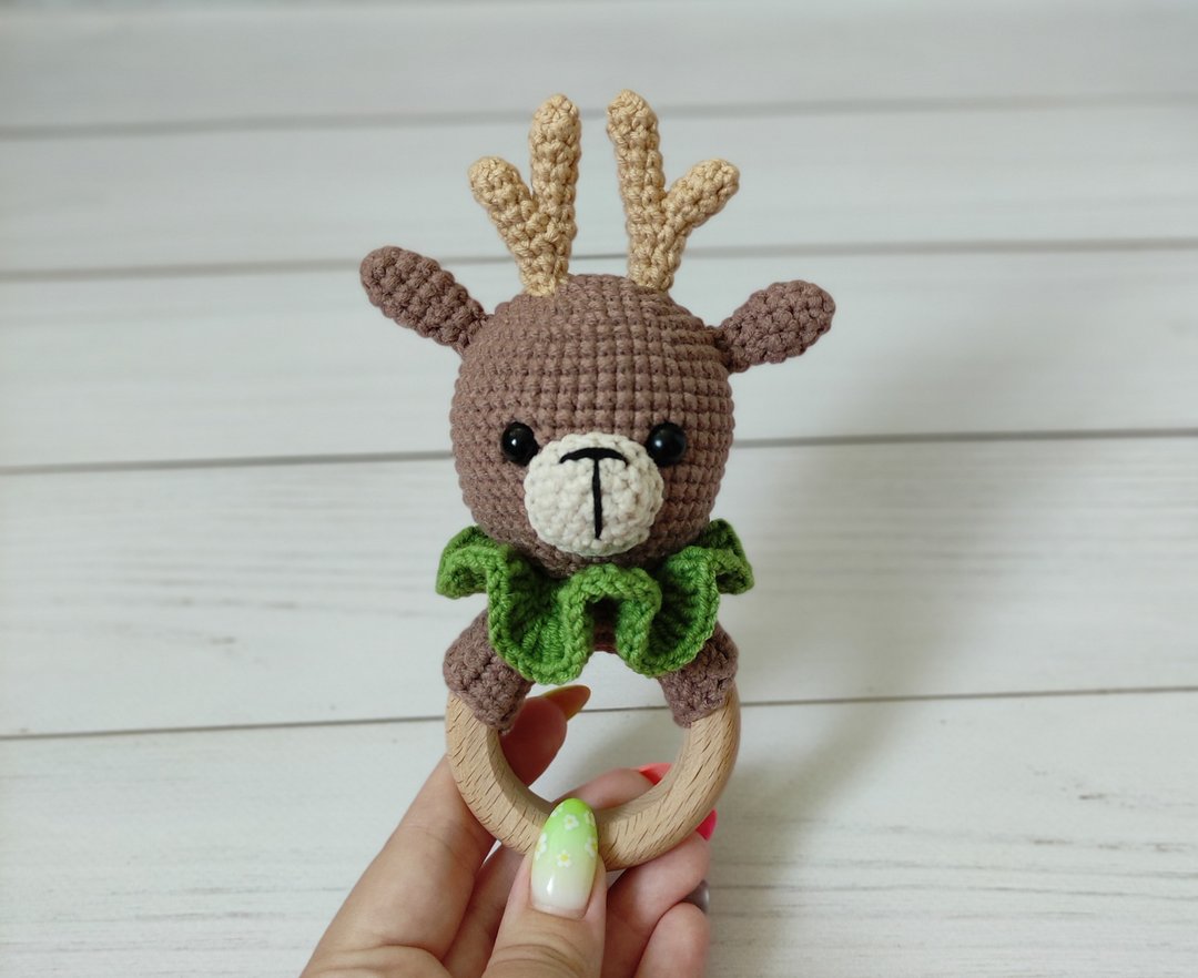 摇铃 deer toy,christmas deer,deer gift,knit toy,Newborn toy,plush toy,拨浪鼓鹿,鹿玩具 - 玩具/玩偶 - 压克力 咖啡色