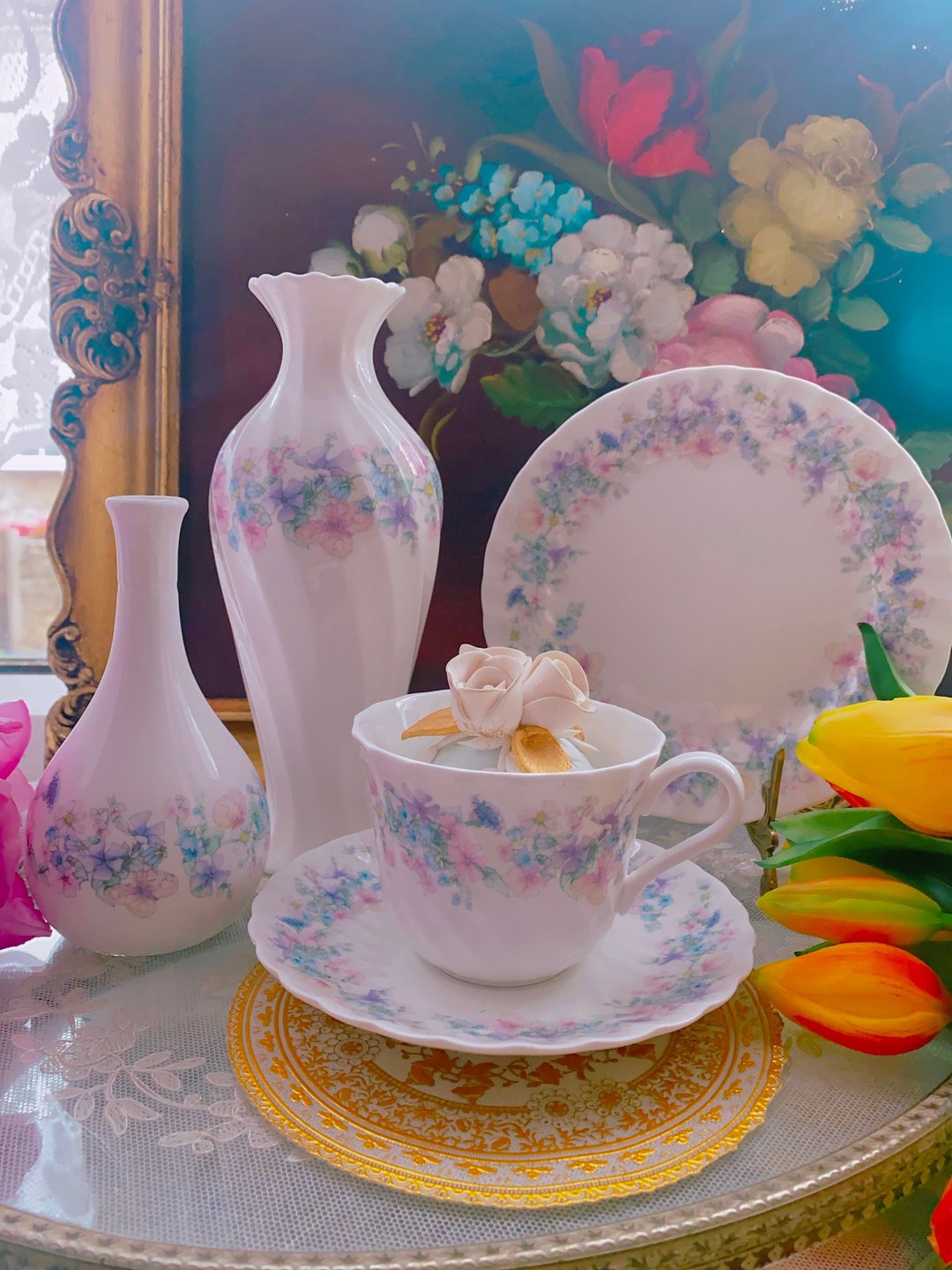 英国制Wedgwood 1980年 安琪拉花卉花茶杯咖啡杯两件组库存品 - 茶具/茶杯 - 瓷 多色