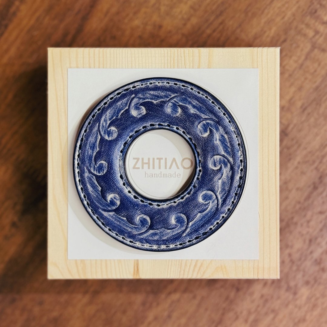 原创手工制作牛皮剑道刀镡 生生流転 雾蜡蓝 剑锷 Tsuba - 运动配件 - 真皮 蓝色