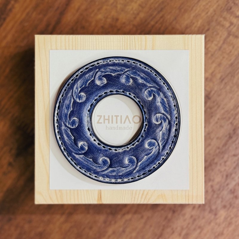 原创手工制作牛皮剑道刀镡 生生流転 雾蜡蓝 剑锷 Tsuba - 运动配件 - 真皮 蓝色