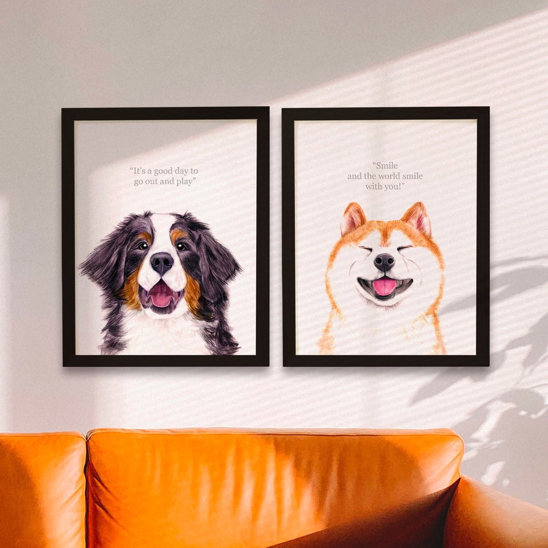 狗狗画像 卧房餐厅挂画 宠物水彩复制画 装饰画2幅 - 海报/装饰画/版画 - 纸 多色