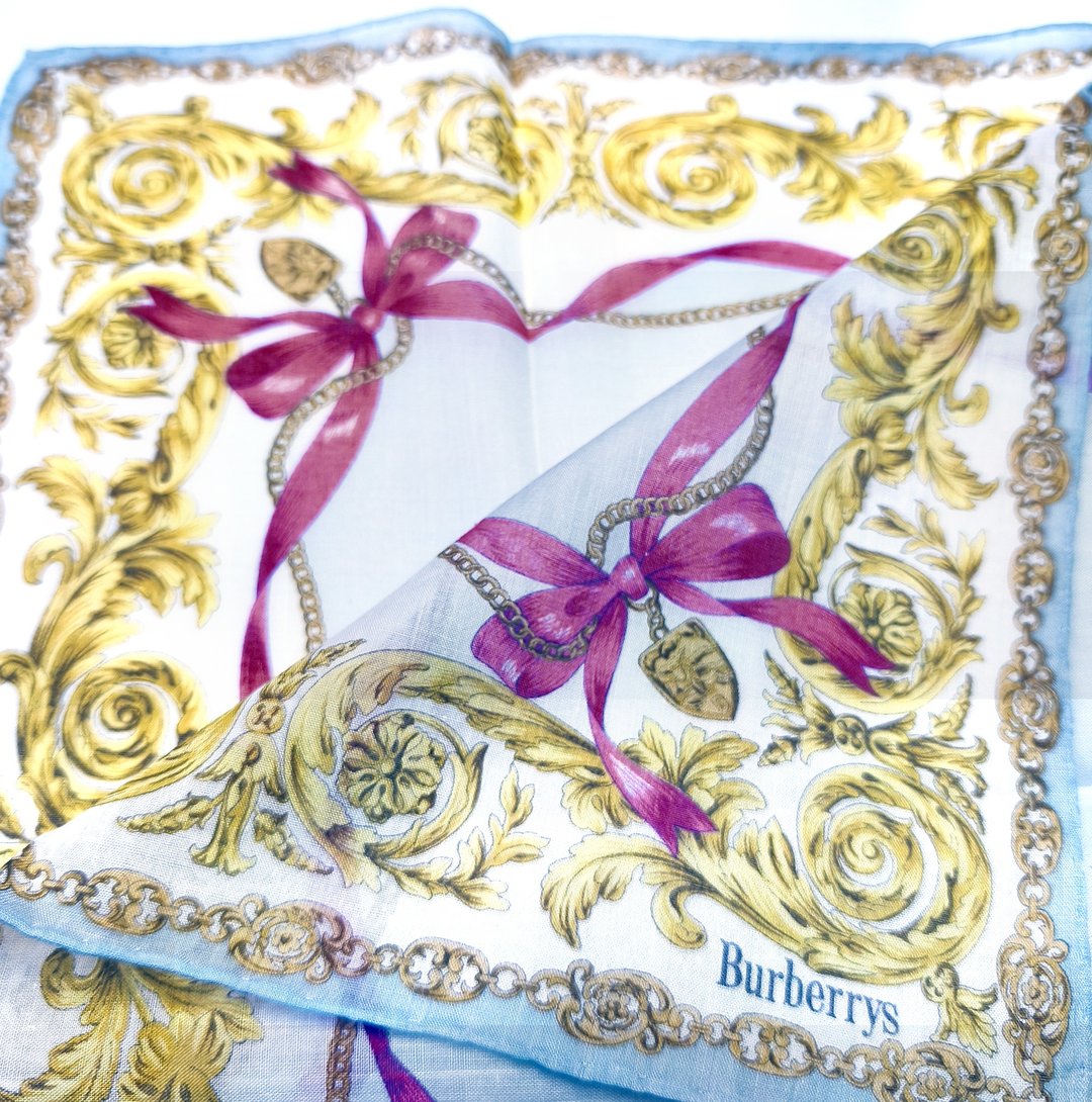 Burberry 古董手帕 紫色缎带 - 巴洛克图案 19 x 18 英寸 - 手帕/方巾 - 棉．麻 透明