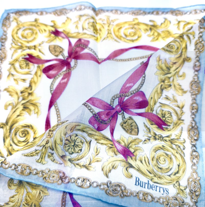 Burberry 古董手帕 紫色缎带 - 巴洛克图案 19 x 18 英寸 - 手帕/方巾 - 棉．麻 透明