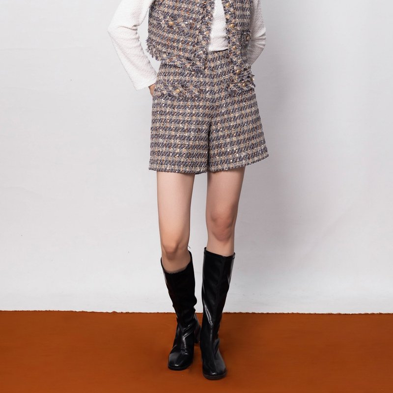 【MEDUSA】须边灰蓝混纺毛短裤(M-XL) | 女小香风短裤 毛短裤 - 女装短裤 - 聚酯纤维 灰色