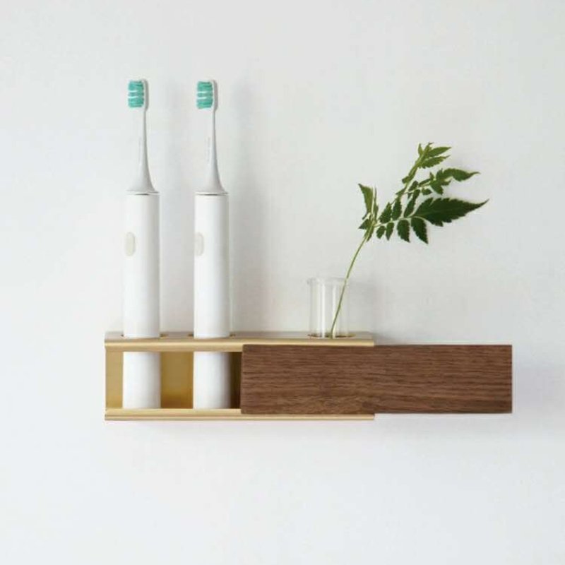 滑动电动牙刷架  黑胡桃木+黄铜 免打孔 2款 - 置物架/篮子 - 木头 咖啡色