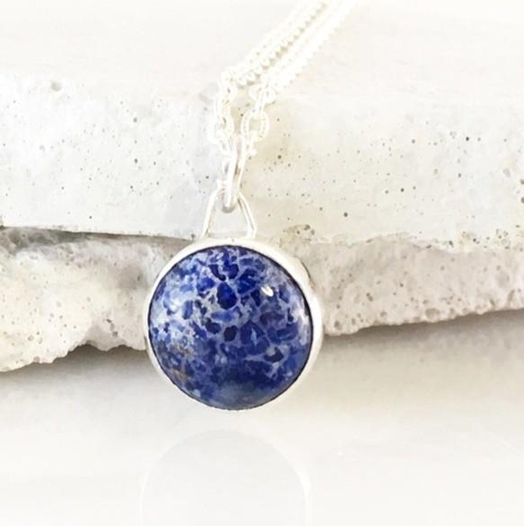 Natural lapis lazuli ◇ SV Pendant - 项链 - 其他金属 