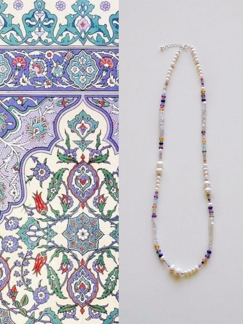 原创手工天然巴洛克珍珠项链彩色天然石头项链 - 项链 - 玉石 紫色