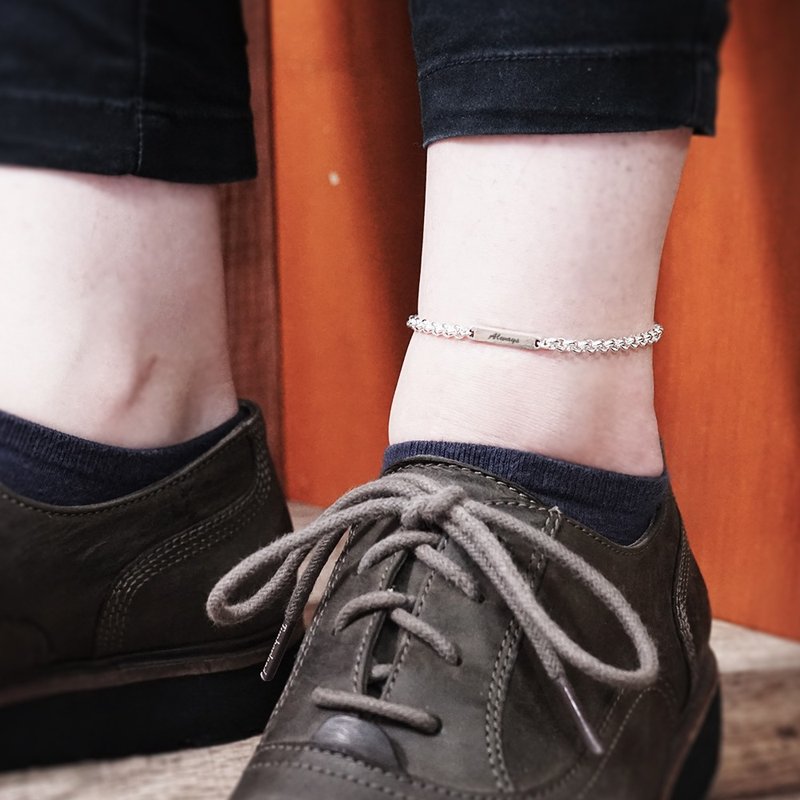 记忆彼端 刻字脚链 小圆链设计 925纯银脚链 订制款 男生冲浪脚链 - 脚链/脚环 - 纯银 银色