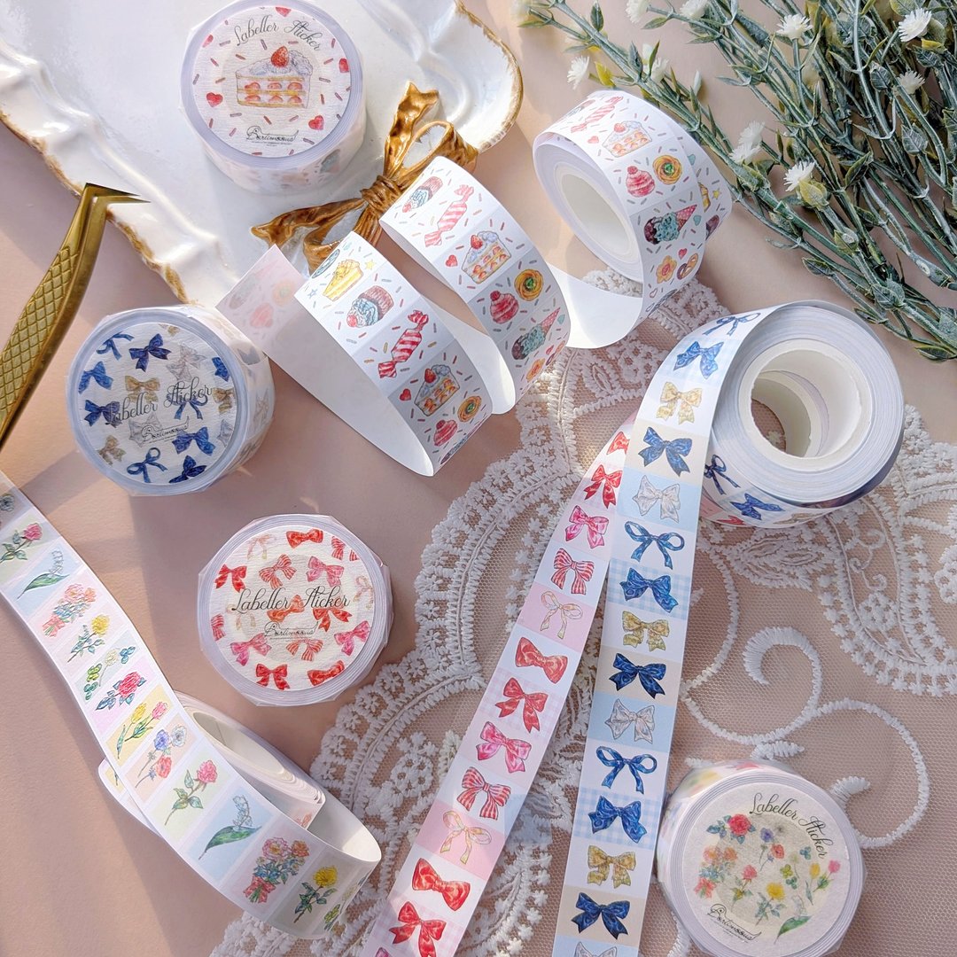 全彩标签贴纸 Sweets / Flower / Ribbon (Red) / Ribbon (Blue) - 贴纸 - 纸 