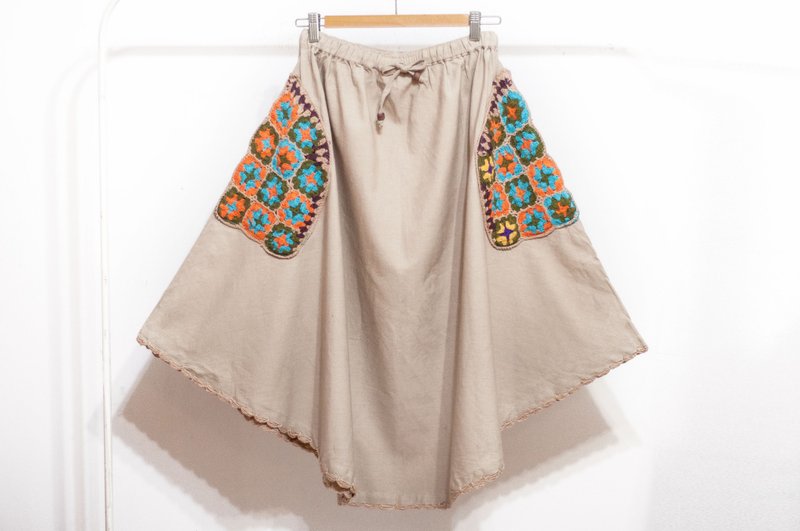 钩织编织口袋长裙/民族风裙/花朵棉麻裙/植物染skirt-森林花朵风 - 裙子 - 棉．麻 多色