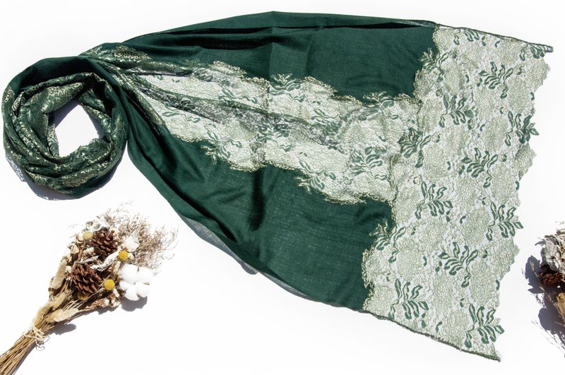 喀什米尔Cashmere/针织围巾/纯羊毛围巾 手织围巾 编织围巾-蕾丝 - 围巾/披肩 - 羊毛 绿色