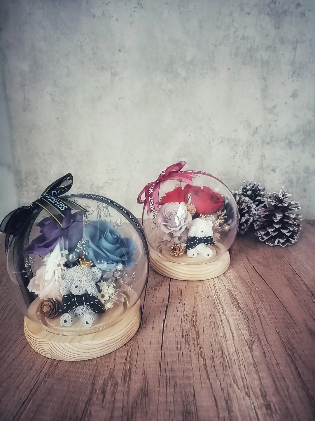 熊熊永生花玻璃罩夜灯款 毕业礼/生日礼/交换礼/圣诞节/情人节 - 干燥花/捧花 - 植物．花 