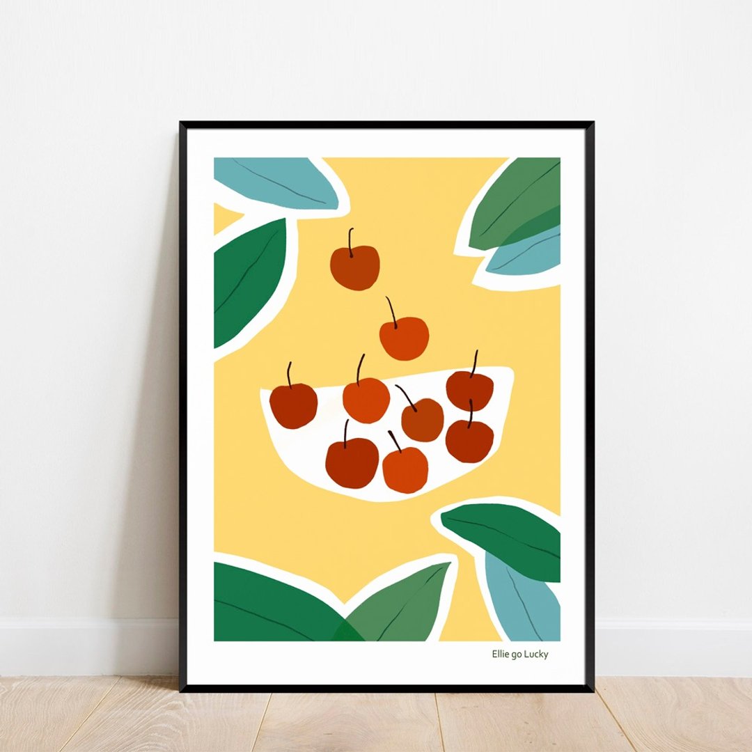 艺术印刷品/樱桃碗/插画海报A3,A2 - 海报/装饰画/版画 - 纸 橘色