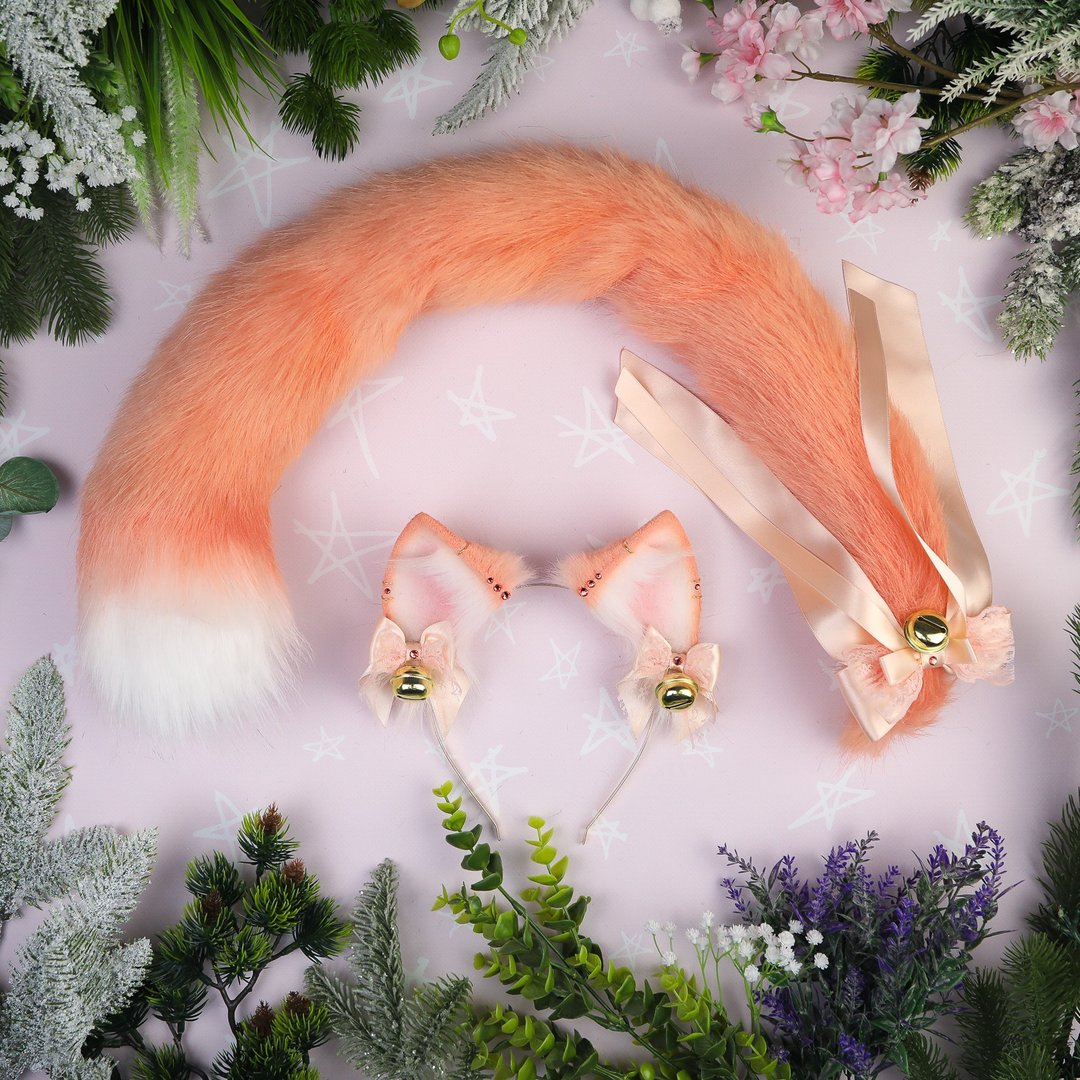 Peachy Cat Ears and Tail Set - 发饰 - 其他材质 橘色