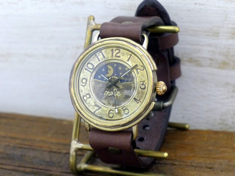 Handmade Wrist Watch'Big Wheel2-BS & M'36mm Brass (Brass) Sun & Moon Handmade Wrist Watch (JUM125S & M) - 女表 - 铜/黄铜 金色