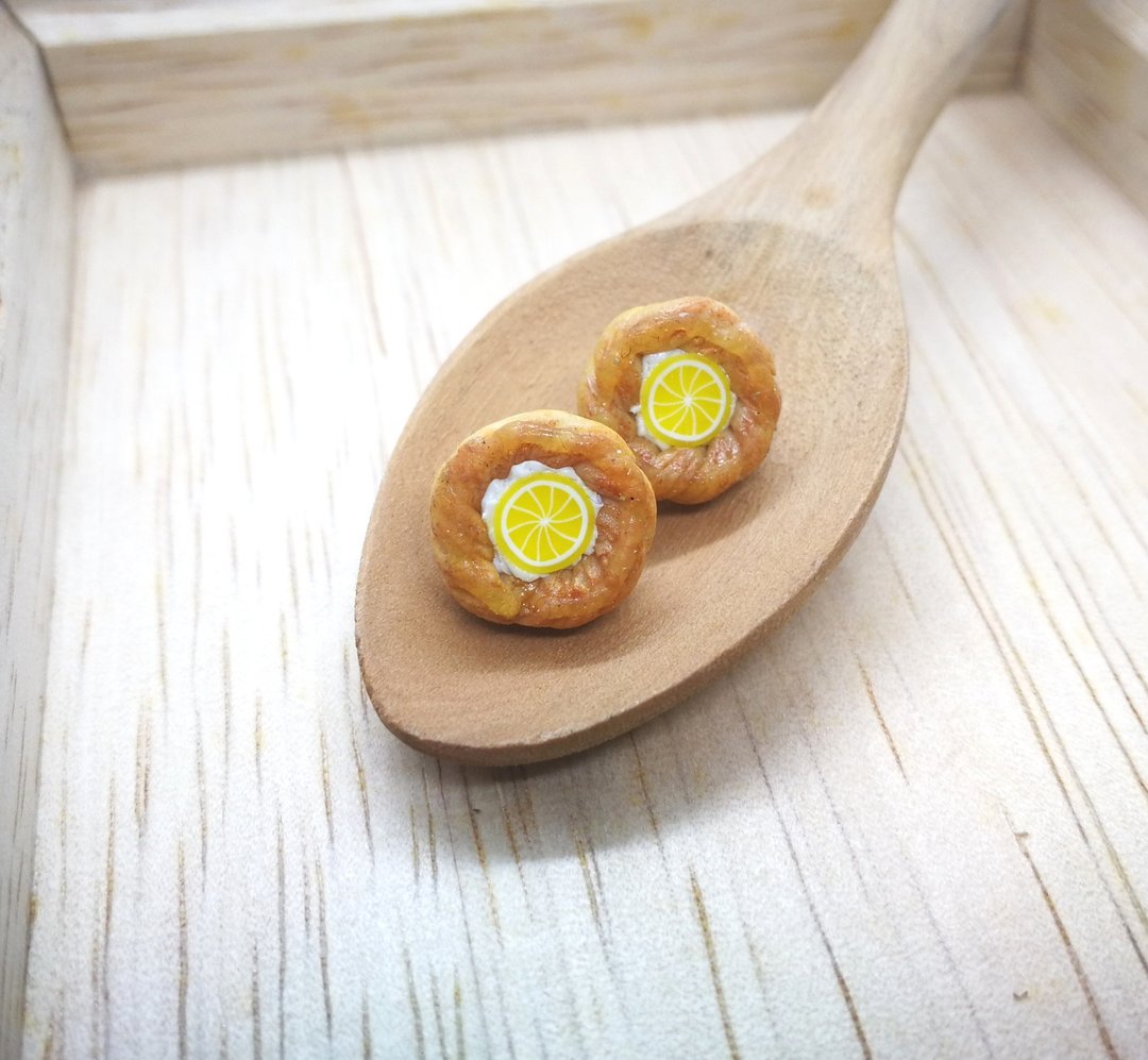 法式柠檬塔耳环 可改夹式 French Lemon Tart Earring - 耳环/耳夹 - 粘土 