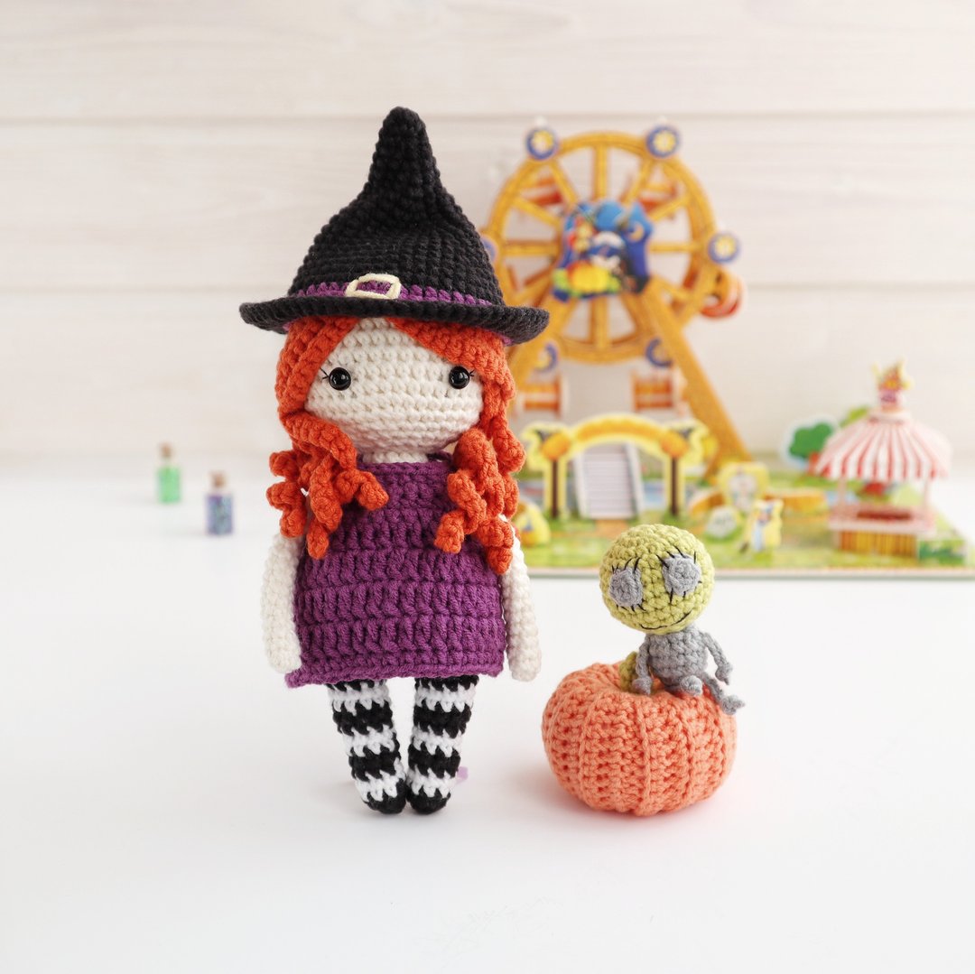 Crochet Doll Pattern: Witch doll with pumpkin, Halloween amigurumi pattern - 其他 - 其他材质 