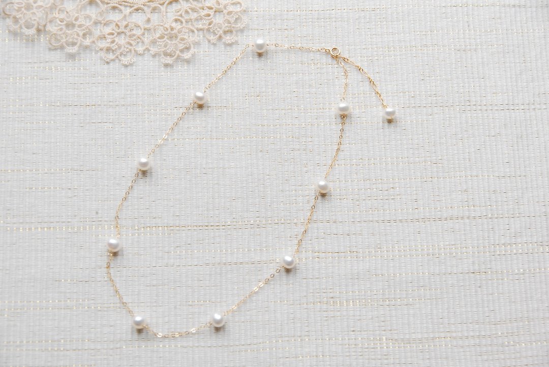 NEW Semi-round white pearl necklace 14kgf - 项链 - 珍珠 白色
