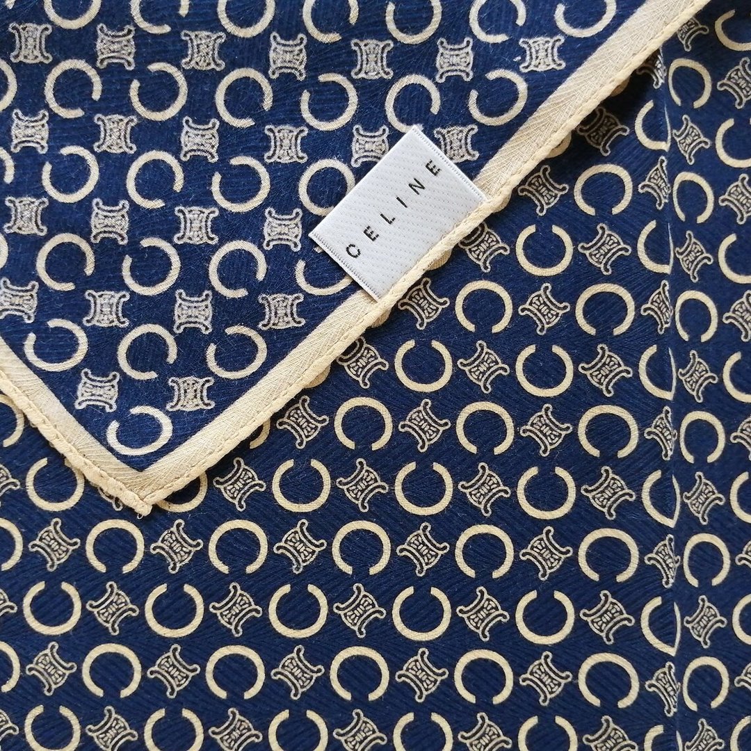Celine Vintage Handkerchief Luxury Men Pocket Square Monogram 19.5 x 19 inches - 丝巾 - 棉 黑色
