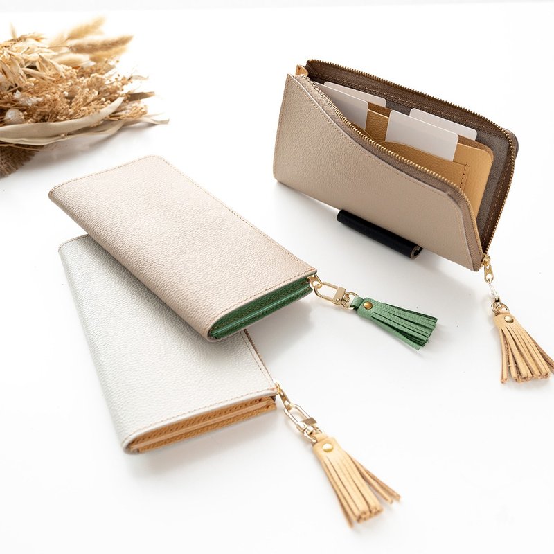 侧边加宽 L型拉链长夹 【 撞色荔枝皮革 】 包邮 真皮 姬路皮革 皮夹 礼物 赠礼 HW13K - 皮夹/钱包 - 真皮 黄色