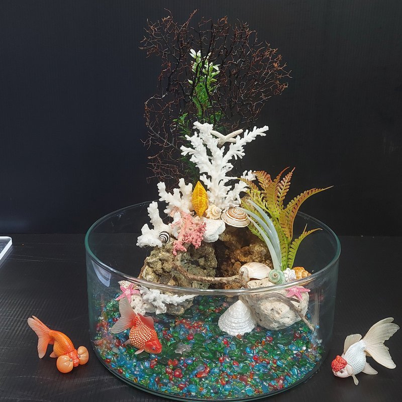 鱼缸 珊瑚海景、流木水草 组合造景 AM-002-L-01 - 干燥花/捧花 - 玻璃 
