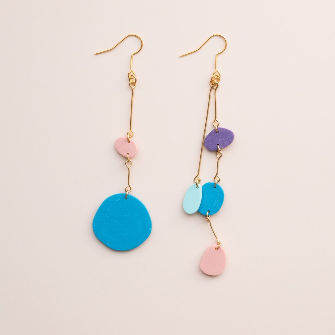 enogu -macaron- type-b (Pierce/ Clip-On) - 耳环/耳夹 - 塑料 蓝色