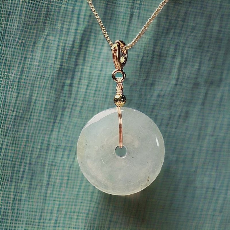 【愿·平安】冰翡翠平安扣吊饰14K包金 | 天然缅甸A货翡翠 | 送礼 - 吊饰 - 玉石 透明