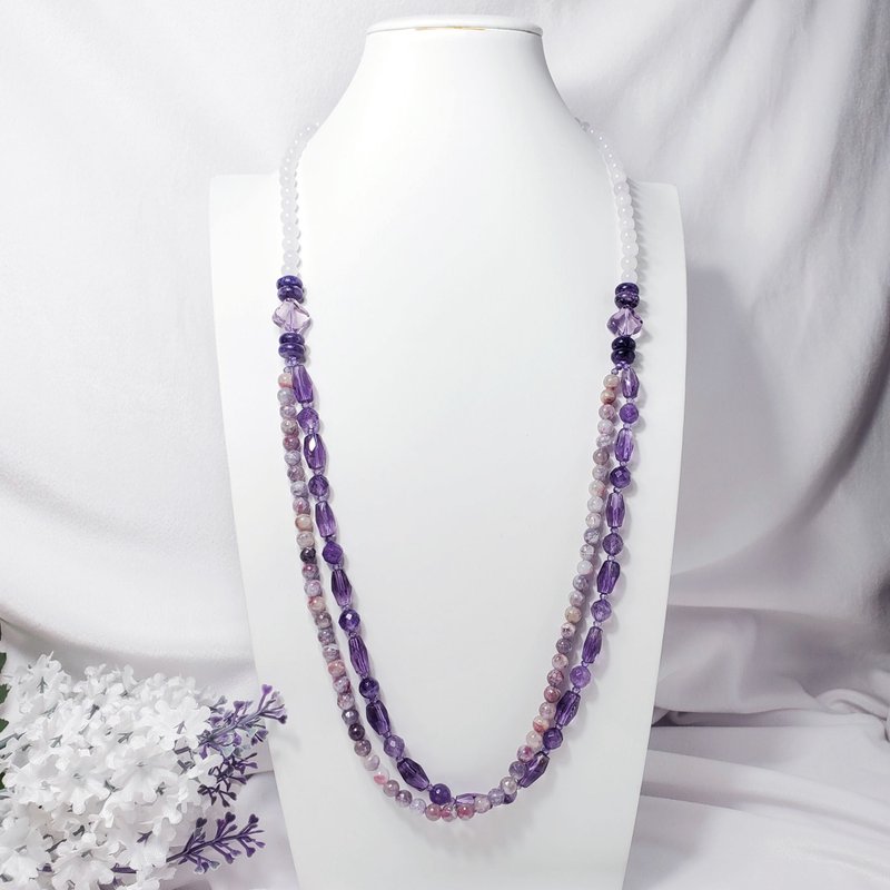 紫水晶 紫龙晶 梅花碧玺 白玉 智慧 紫气东来 项链 单品 礼物 - 项链 - 宝石 紫色