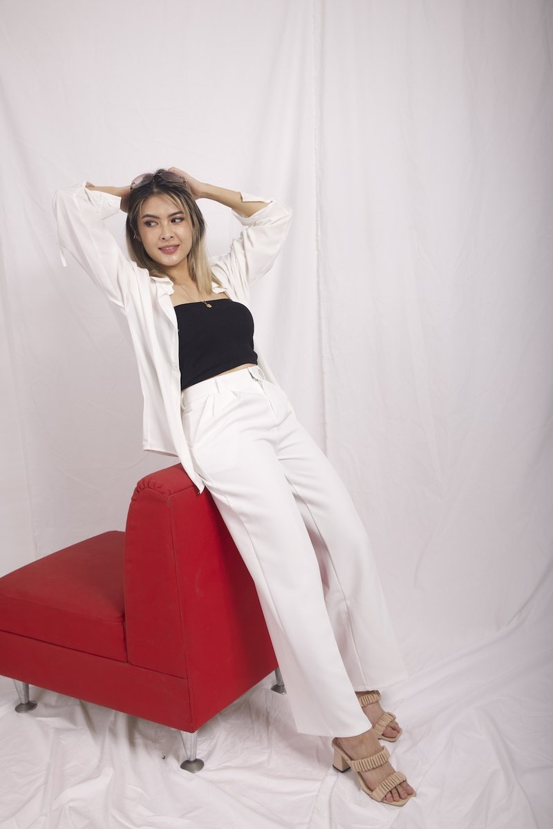 Billie Wide 修身裤 | 白色| 畅销 | 轻松休闲 - 女装长裤 - 环保材料 白色