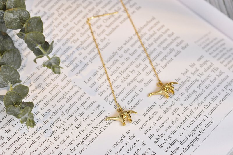 二毛银【童年趣味-雷龙立体实心-耳链】银 or 金 - 耳环/耳夹 - 其他金属 金色