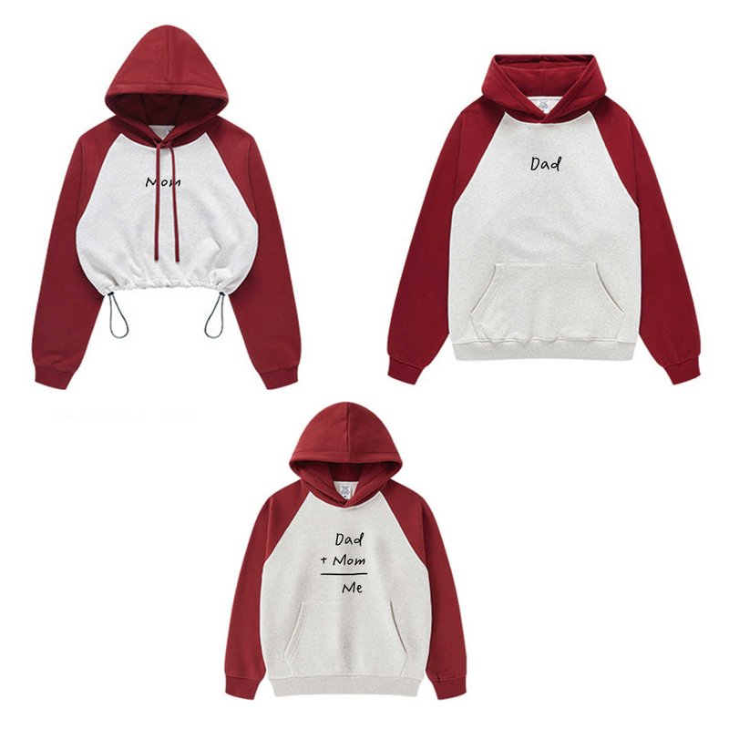 (免费刻字) Dad+Mom=Me 潮牌撞色亲子装/连帽大学tee - 亲子装 - 棉．麻 多色