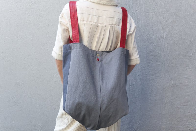 Big passion 大块包/ P5黛蓝/多功能可侧背.后背包 - 侧背包/斜挎包 - 棉．麻 蓝色