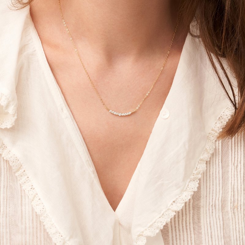 s925純銀鍍18k金微笑項鏈女 小眾設計感輕奢風鋯石鎖骨鏈女友禮物 - 项链 - 银 金色