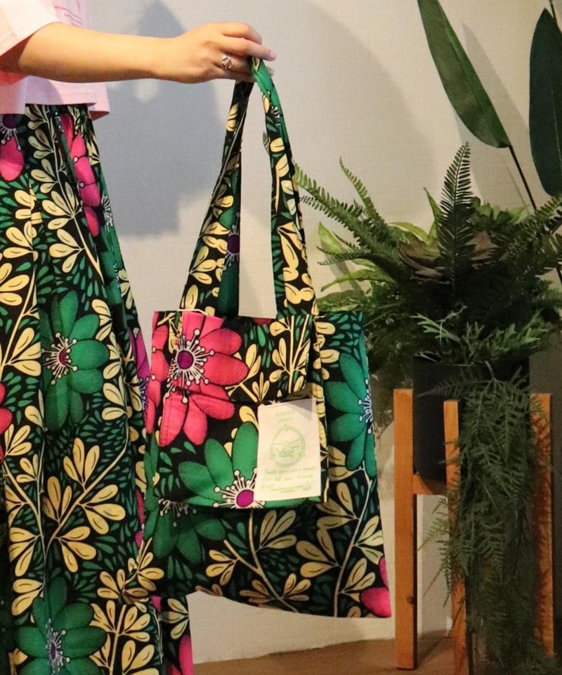 AFRICAN POCKET TOTE BAG 145/VINE - 手提包/手提袋 - 聚酯纤维 绿色