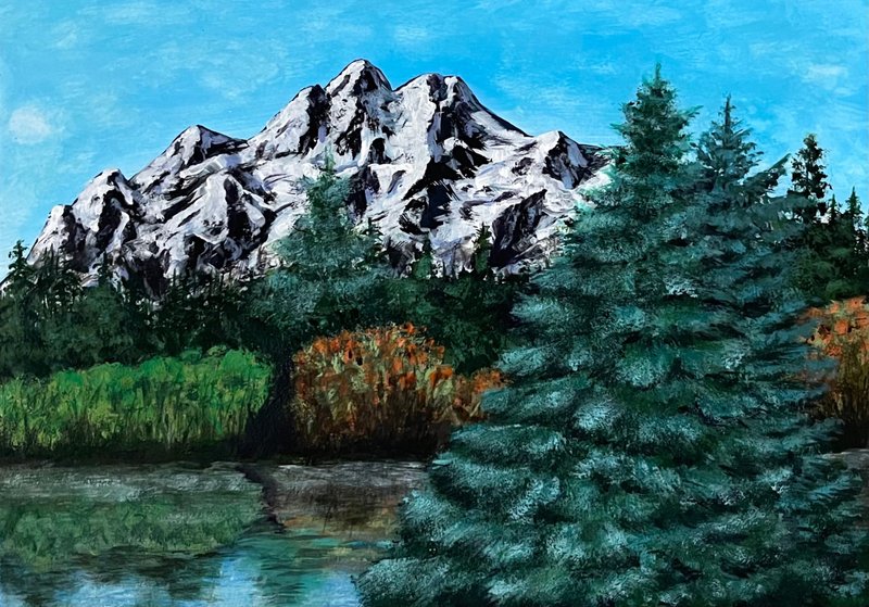 Blue firs and mountains. Mountain landscape. Painting - 墙贴/壁贴 - 纸 