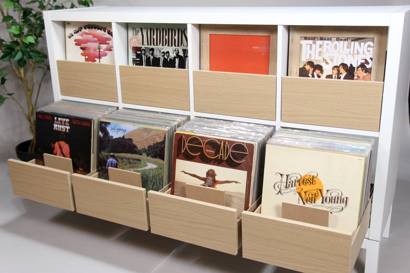 IKEA Kallax 唱片收纳 LP 抽屉*橡木，橡木*展示架*层架柜*时尚架子*最爱唱机*DJ 播放器 * 支架 - 衣柜/鞋柜 - 木头 卡其色
