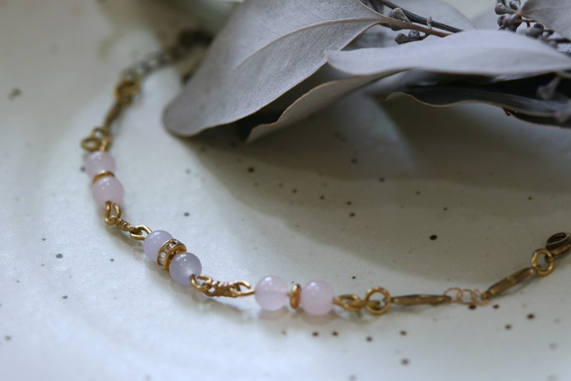 串珠系列 NO.3│糖果玛瑙x黄铜│黄铜手链 - 手链/手环 - 铜/黄铜 粉红色