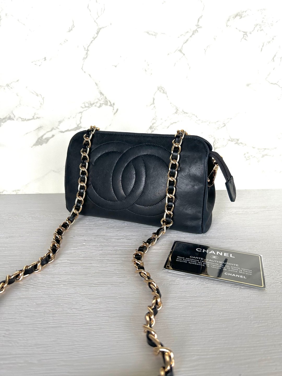 Chanel 黑色小羊皮革斜背包 单肩包 侧背包 中古包 二手包 古董包 - 侧背包/斜挎包 - 真皮 黑色