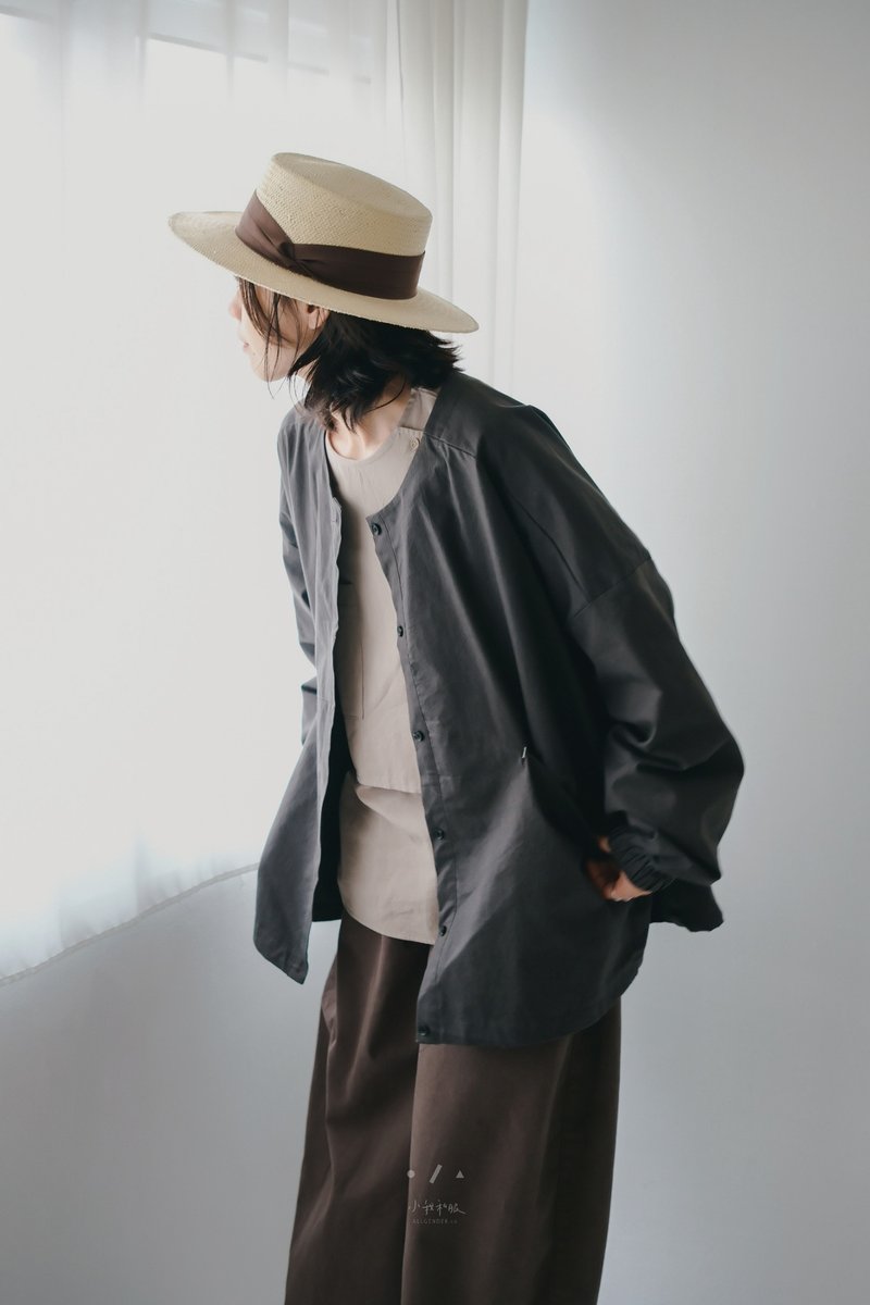 清澄散策解构式无领外套 -  竹炭 -现货 - 女装休闲/机能外套 - 棉．麻 灰色