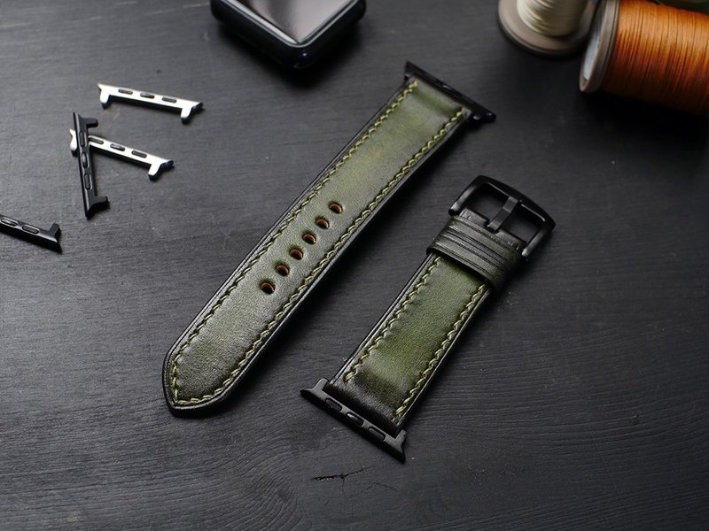 【圣诞节优惠中】applewatch真皮手缝表带-橄榄绿 - 表带 - 真皮 绿色