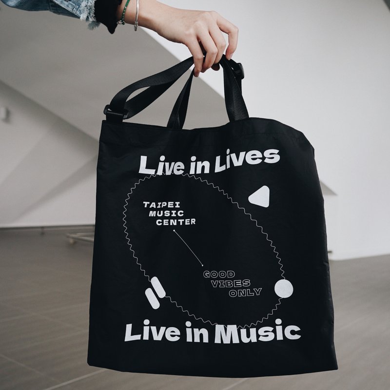 北流托特包  Live in Lives, Live in Music. | 黑色 - 手提包/手提袋 - 尼龙 黑色
