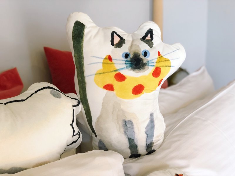 游泳圈猫 短绒毛抱枕 - 枕头/抱枕 - 聚酯纤维 黄色