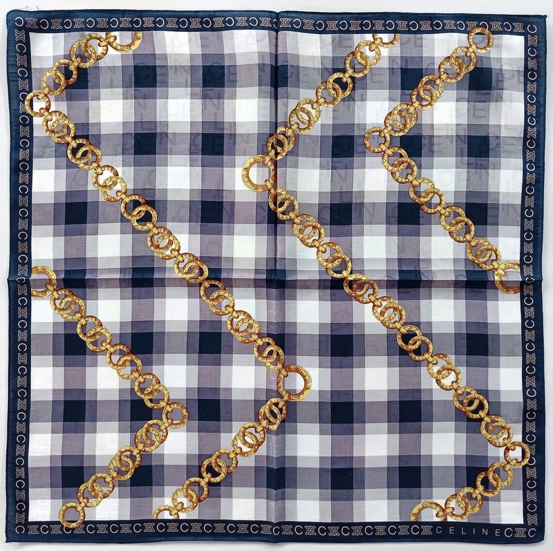 Celine 复古丝巾 奢华金链饰品 23 x 22.5 英寸 - 丝巾 - 棉．麻 灰色