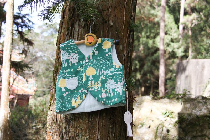 绿色森林。美国棉。双面 背心 - 童装外套 - 棉．麻 绿色