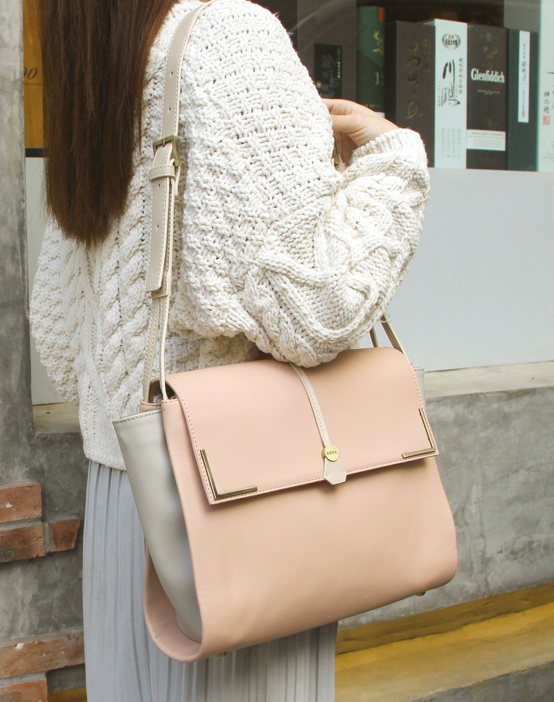 上班族 素皮革包 Claudia 优碓 多格 上肩袋 电脑袋 文件袋 裸粉 - 电脑包 - 人造皮革 粉红色