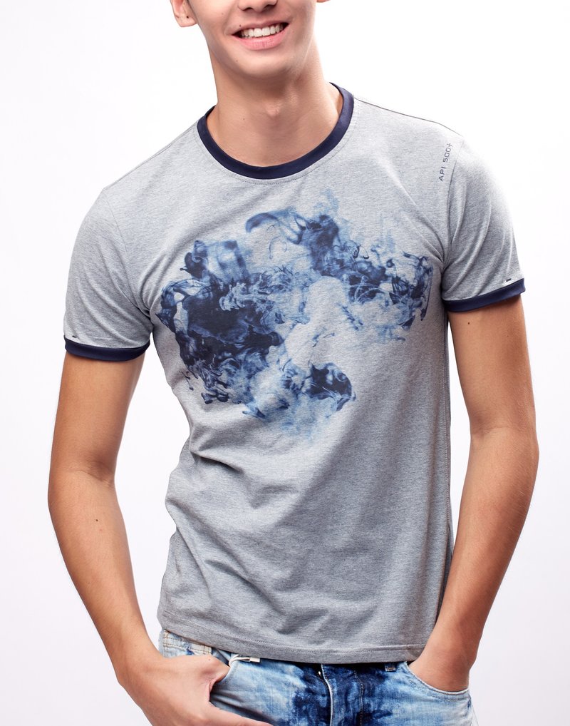 男生印花T恤 (浅灰) - 男装上衣/T 恤 - 棉．麻 灰色