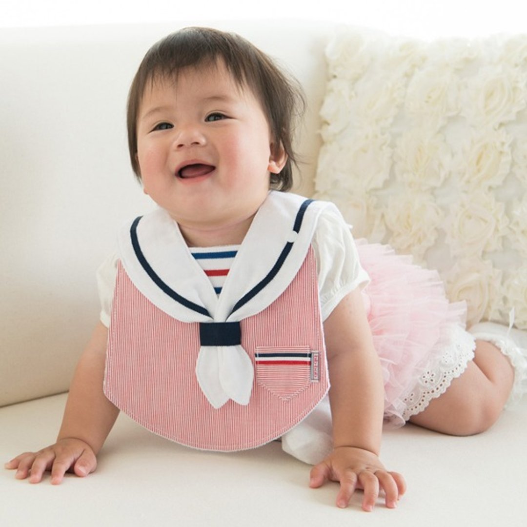 bib-bab MARIN BIB  red-white collar - 围嘴/口水巾 - 棉 红色