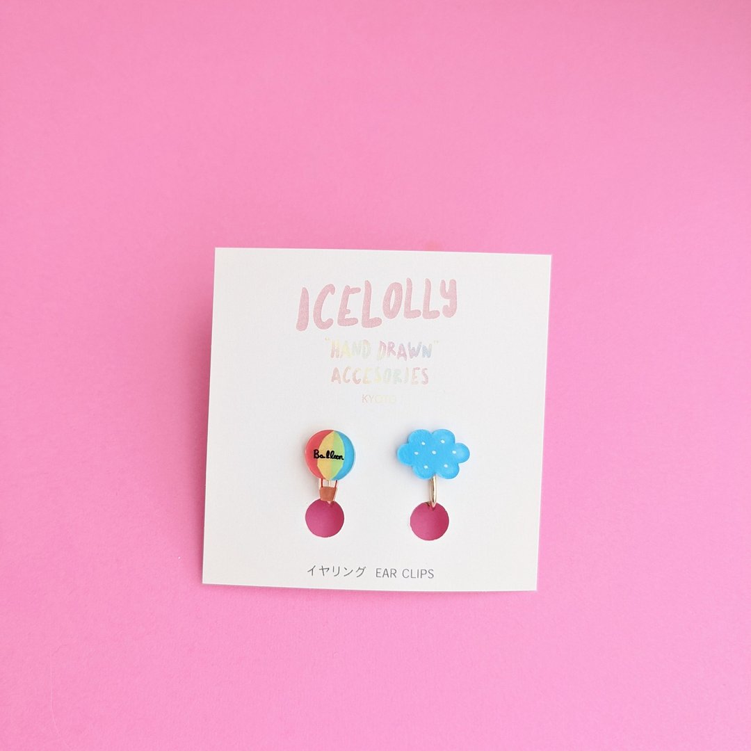 Hand-painted balloon pierced Clip-On - 耳环/耳夹 - 塑料 多色